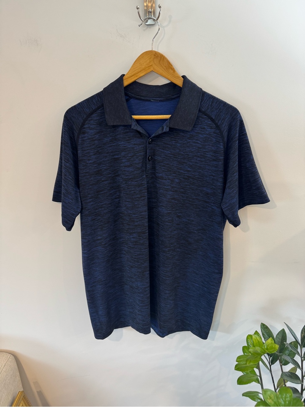 Lululemon Men’s Golf Polo Shirt, Blue/Black Contrast Heather, Sz L